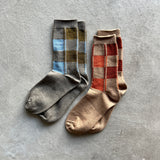 4-4009|Organic Cotton Wool Yak Block Pattern Socks