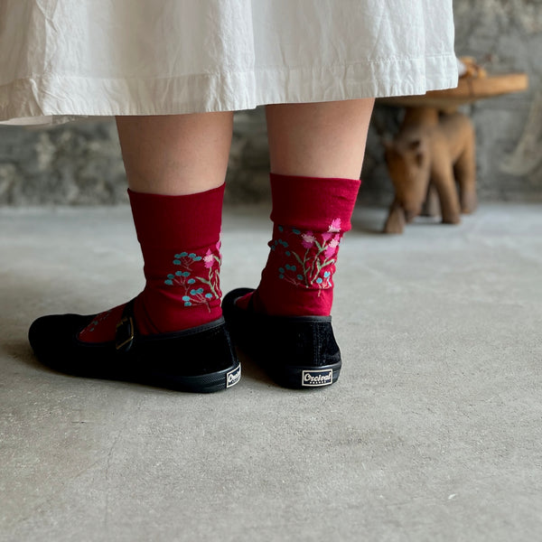 4-4014｜Organic Cotton Rubber Free Flower Socks