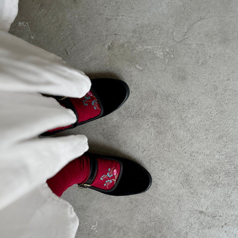 4-4014｜Organic Cotton Rubber Free Flower Socks