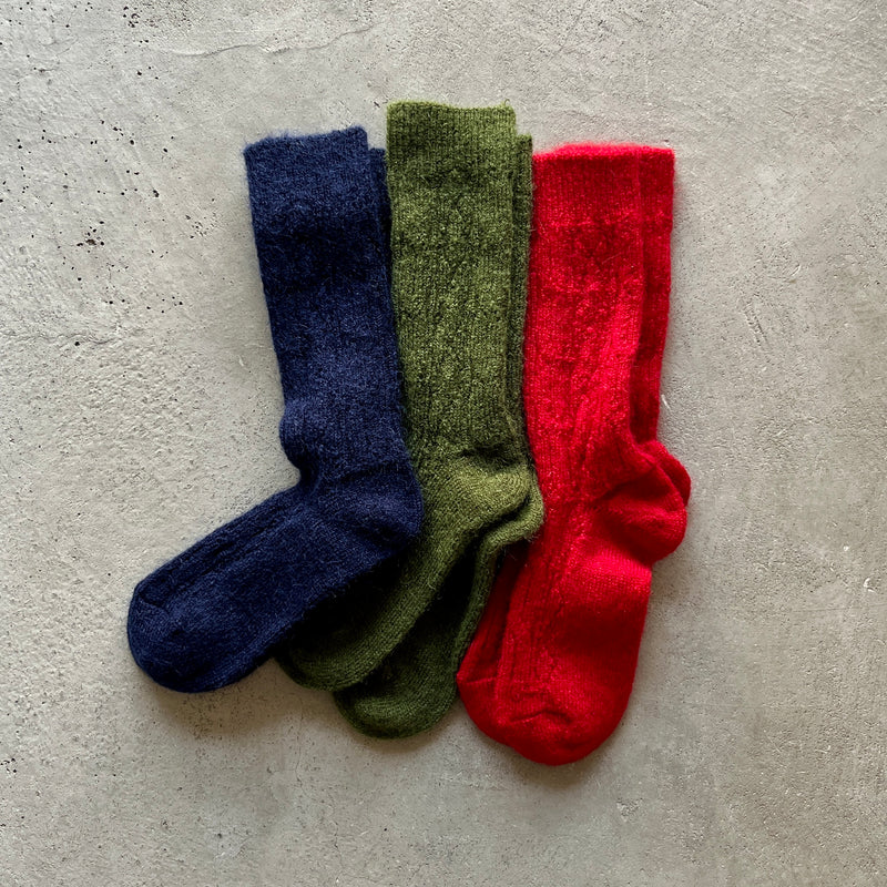 4-4025｜Mohair Wool Cable Pattern Socks