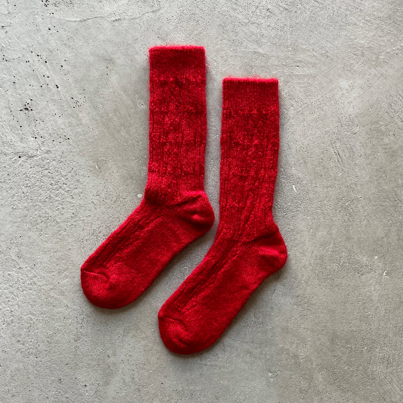 4-4025｜Mohair Wool Cable Pattern Socks
