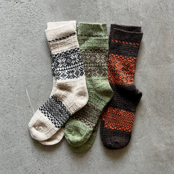 4-4028｜Wool Organic Cotton Snow Pattern Socks