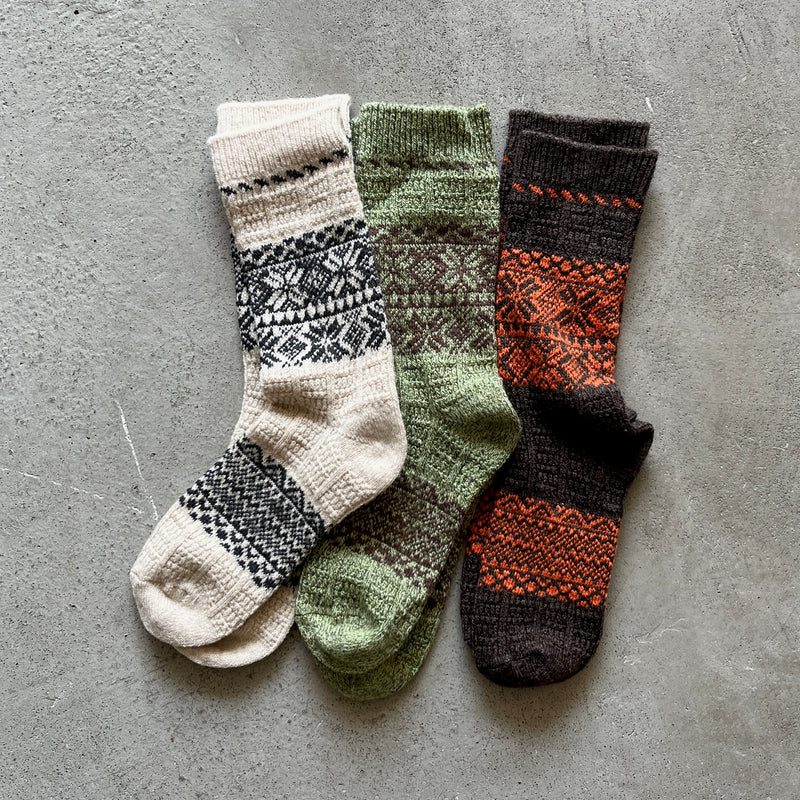 4-4028｜Wool Organic Cotton Snow Pattern Socks