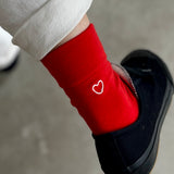 4-4034｜Wool Rubber-Free Embroidered Heart Socks