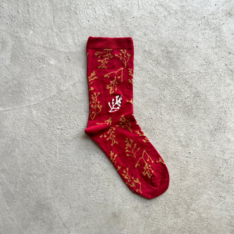4-4001｜Organic Cotton Rose Hip Pattern Socks