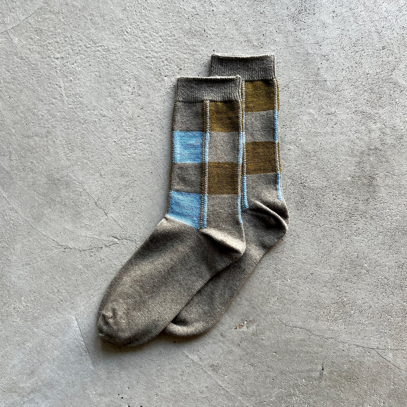 4-4009｜Organic Cotton Wool Yak Block Pattern Socks