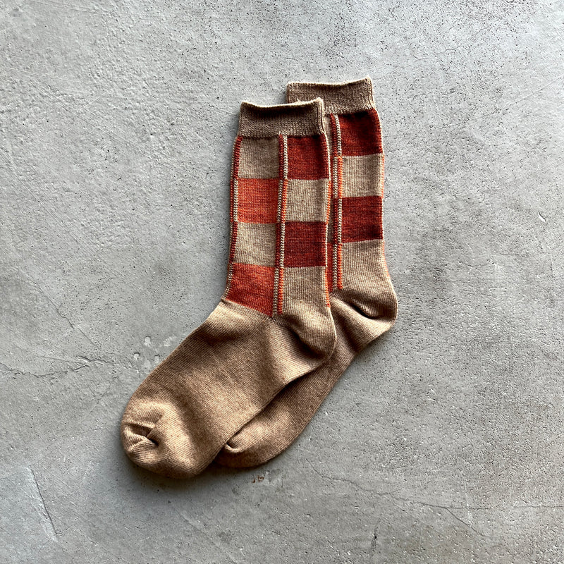 4-4009｜Organic Cotton Wool Yak Block Pattern Socks