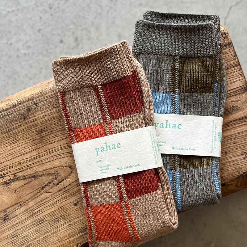 4-4009｜Organic Cotton Wool Yak Block Pattern Socks