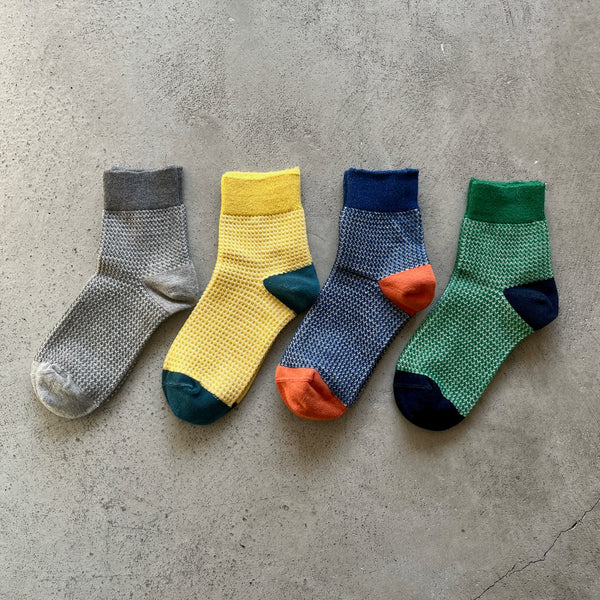 4-2003｜Organic Cotton Waffle Pattern Ankle Socks