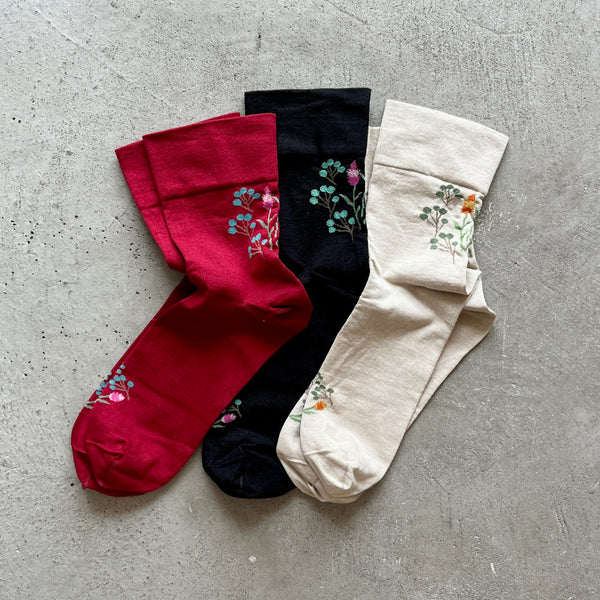 4-4014｜Organic Cotton Rubber Free Flower Socks