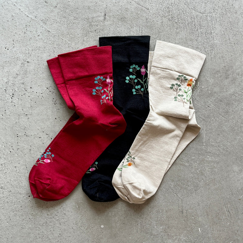 4-4014｜Organic Cotton Rubber Free Flower Socks