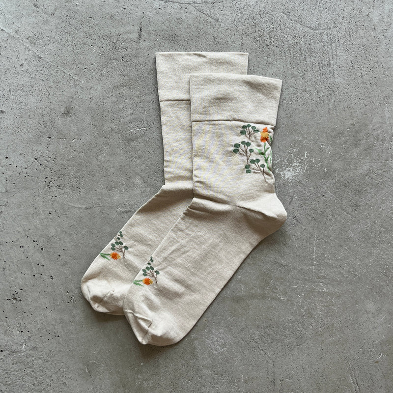 4-4014｜Organic Cotton Rubber Free Flower Socks